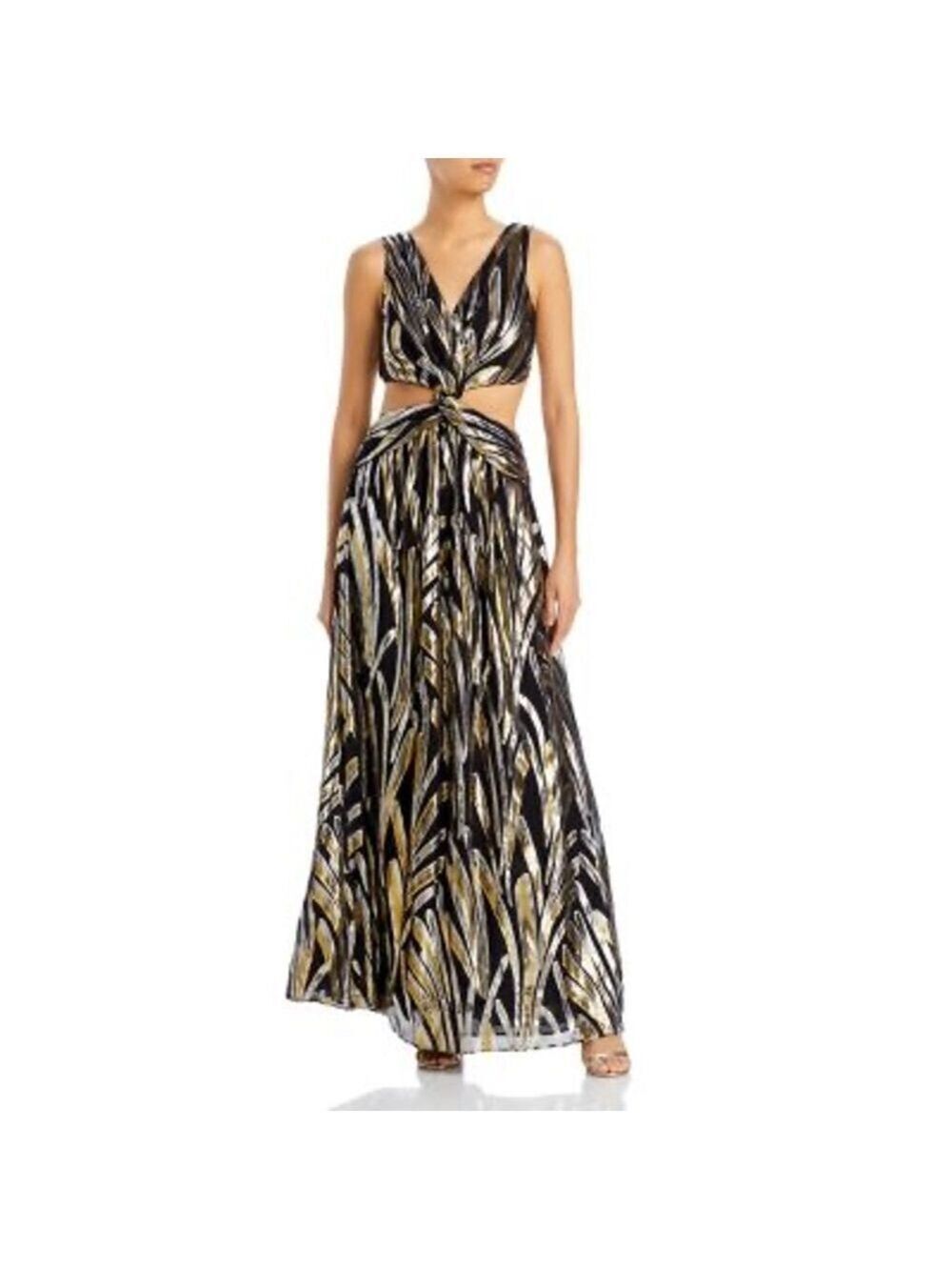 Women's Ramy Brook Metallic Irene Gown Size 6 Black Gold